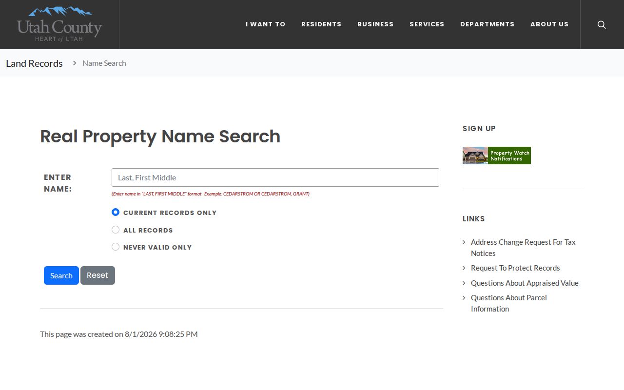 American Fork people search using the Utah County assessor owner-name form