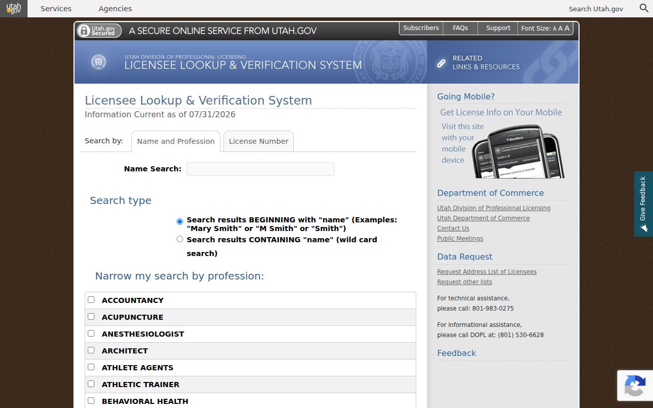 American Fork people search with the Utah professional license lookup