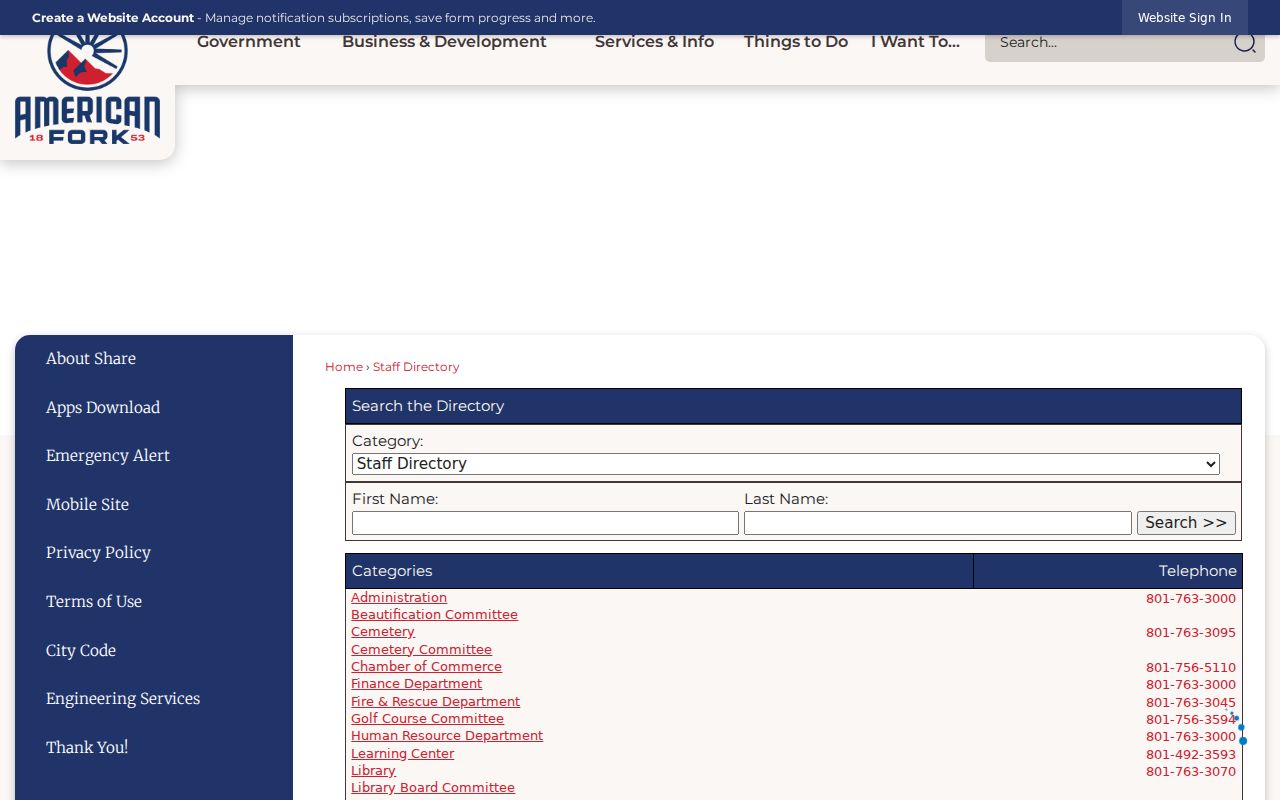 American Fork people directories city staff search